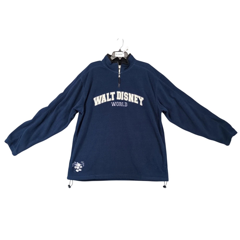 Walt Disney World Navy 1/4 Zip Fleece Pullover Jacket Mens L Mickey Mouse WDW